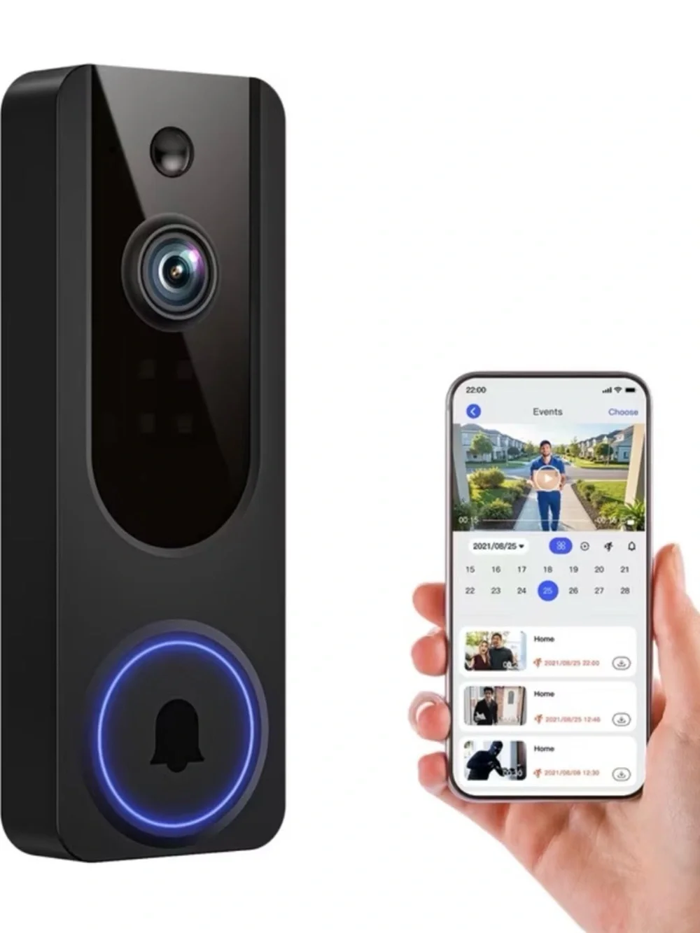 Smart Video Doorbell with App Access - Black